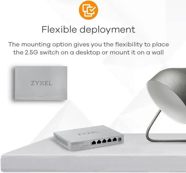 Alt view image 6 of 7 - Zyxel 5-Port 2.5Gb MultiGig Ethernet Unmanaged Switch | 5 x 100/1G/2.5G Ports | Plug & Play | Metal Housing | Desktop or Wall-Mount | Ethernet Splitter MG-105
