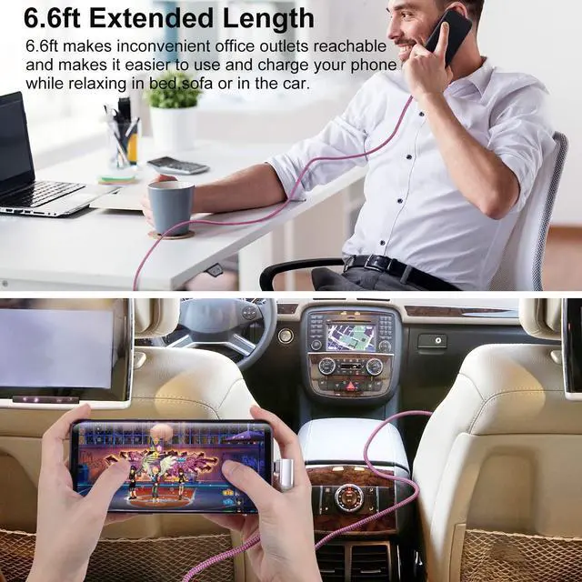 Alt view image 3 of 7 - Pofesun USB C Charging Cable (5-Pack,6.6ft) 3.1A Fast Charging Right Angle USB Type C Cable, Durable Nylon Braided USB Cable Compatible with Samsung Galaxy S21 S20 S10 S9 S8 Plus Note 10 9 8,LG G8 V40