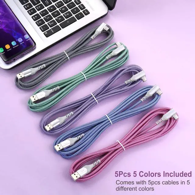 Alt view image 7 of 7 - Pofesun USB C Charging Cable (5-Pack,6.6ft) 3.1A Fast Charging Right Angle USB Type C Cable, Durable Nylon Braided USB Cable Compatible with Samsung Galaxy S21 S20 S10 S9 S8 Plus Note 10 9 8,LG G8 V40