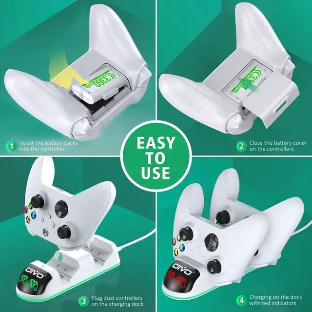 Alt view image 3 of 7 - OIVO Controller Charger Compatible with Xbox Series, One/S/X Controller, Dual Charging Station Updated LED Strap,Charger Docking Station with 2 Rechargeable Battery Packs