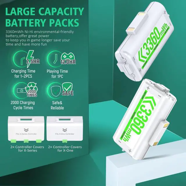 Alt view image 4 of 7 - OIVO Controller Charger Compatible with Xbox Series, One/S/X Controller, Dual Charging Station Updated LED Strap,Charger Docking Station with 2 Rechargeable Battery Packs