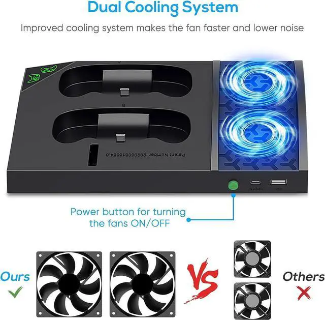Alt view image 4 of 7 - Charger Stand with Cooling Fan for Xbox Series S Console and Controller,Vertical Dual Charging Dock Accessories with 2 x 1400mAh Rechargeable Battery and Cover, Earphone Bracket for XSS(Black)