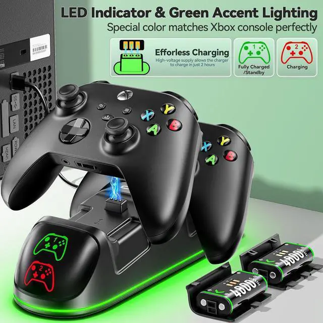 Alt view image 2 of 7 - Xbox Rechargeable Battery Pack 2 x 4800mWh, OIVO Xbox Battery Pack Rechargeable for Xbox Series X/S/One/Elite/Core Controller, Xbox Controller Charger with 2 Packs Rechargeable Battery Packs