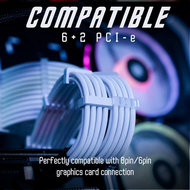 Alt view image 7 of 7 - AsiaHorse 18AWG PSU PSU Cable Extension Sleeved Custom Mod GPU PC Power Supply Soft Braided with Two Color Comb Kit 24P/8P to 6+2P/ 8P to 4+4P 30CM 300MM
