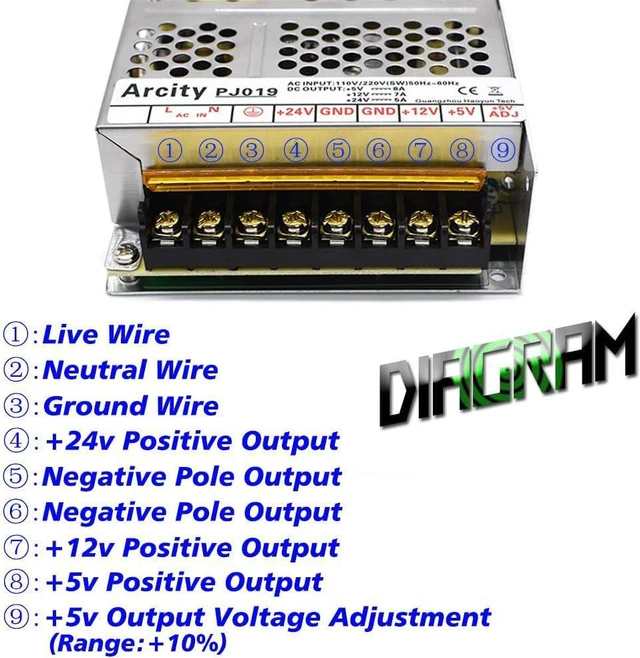 Alt view image 6 of 7 - Arcity 5V 12V 24V Output Switching Power Supply Unit Adjustable for Video Multi Games Machine Console Cocktail CCTV Computer DIY New