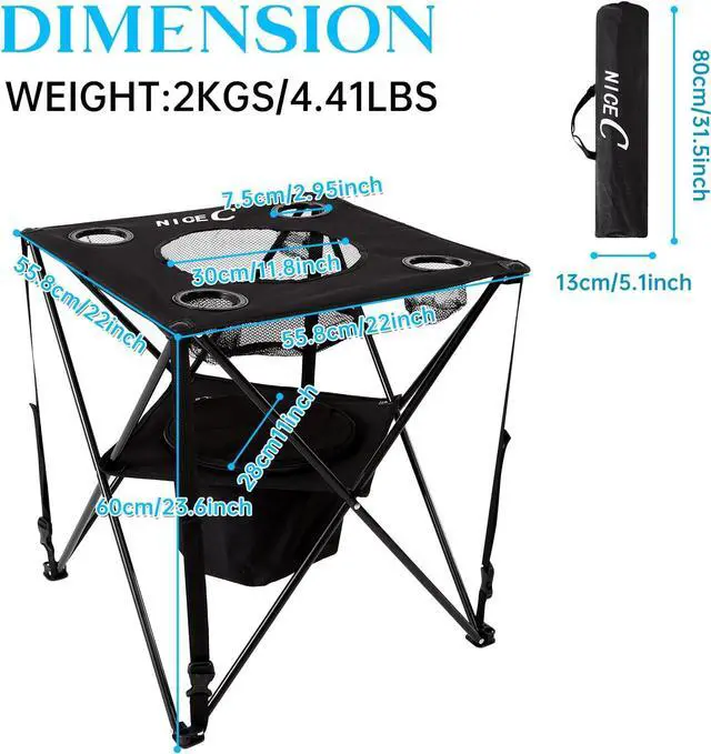 Alt view image 6 of 6 - Nice C Camping Table with Cooler, Tailgating Table, Beach Table, Cooler with Table, Portable Table, Ultralight Compact with Carry Bag for Outdoor, Picnic