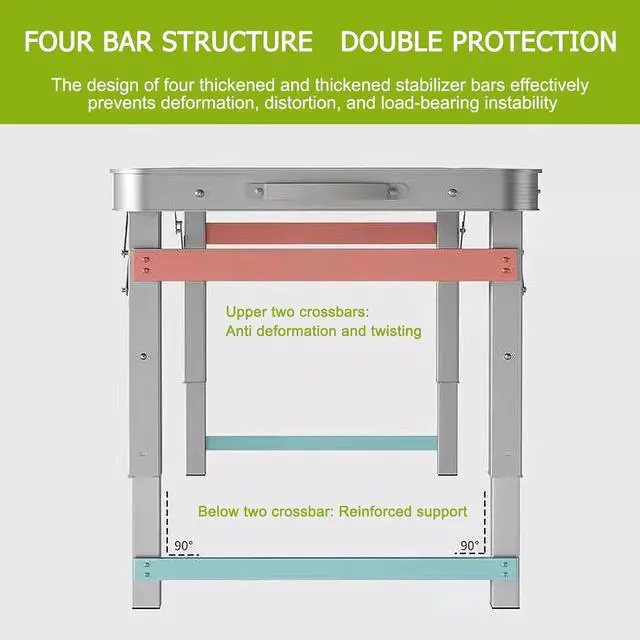 Alt view image 6 of 7 - Folding Table 4FT, Camping Table Adjustable Height with Carry Handle, Portable Lightweight Picnic Table Easy to Carry and Set Up, Collapsible Dining Table Suitable for Indoor Outdoor BBQ