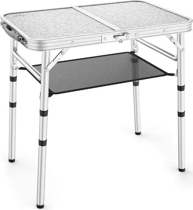 Main image of Sportneer Small Folding Table 2ft, 3 Adjustable Height Folding Camping Table with Mesh Layer Portable Aluminum Camping Tables Lightweight Folding Camp Tables Outdoor Table for Picnic Beach BBQ Cooking