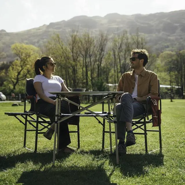 Alt view image 2 of 7 - SunnyFeel Camping Director Chair, Portable Folding Chair with Side Table and Storage Pouches, Compact Heavy Duty for Adults Outdoor (Red)