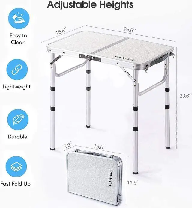 Alt view image 2 of 7 - YUFIFAIRY Small Folding Table Portable, 24''L x16''W Foldable Camp Table with 3 Adjustable Height, Indoor Outdoor Lightweight Aluminum Table for Outdoor Cooking Picnic, (3 Heights)