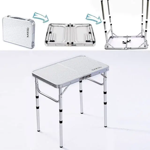 Alt view image 4 of 7 - YUFIFAIRY Small Folding Table Portable, 24''L x16''W Foldable Camp Table with 3 Adjustable Height, Indoor Outdoor Lightweight Aluminum Table for Outdoor Cooking Picnic, (3 Heights)