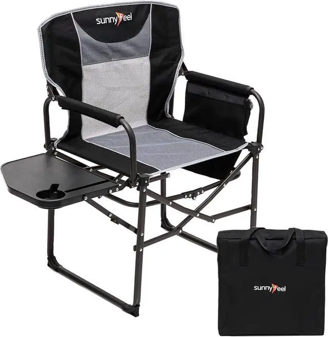 Main image of SunnyFeel Camping Director Chair, Portable Folding Chair with Side Table and Storage Pouches, Compact Heavy Duty for Adults Outdoor (Black)