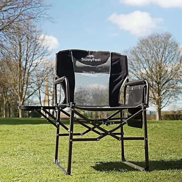 Alt view image 2 of 7 - SunnyFeel Camping Director Chair, Portable Folding Chair with Side Table and Storage Pouches, Compact Heavy Duty for Adults Outdoor (Black)