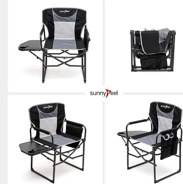 Alt view image 5 of 7 - SunnyFeel Camping Director Chair, Portable Folding Chair with Side Table and Storage Pouches, Compact Heavy Duty for Adults Outdoor (Black)
