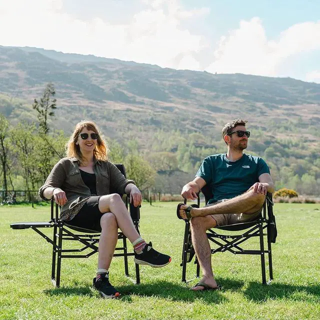 Alt view image 6 of 7 - SunnyFeel Camping Director Chair, Portable Folding Chair with Side Table and Storage Pouches, Compact Heavy Duty for Adults Outdoor (Black)