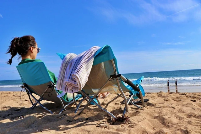 Alt view image 2 of 7 - Nice C Beach Chair, Beach Chairs for Adults, Chaise de Plage, Low Reclining Festival Chair, with Cup Holder & Carry Bag Compact & Heavy Duty Outdoor, BBQ, Travel (2 Pack of Blue)