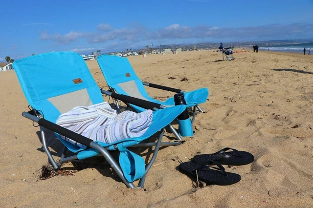 Alt view image 4 of 7 - Nice C Beach Chair, Beach Chairs for Adults, Chaise de Plage, Low Reclining Festival Chair, with Cup Holder & Carry Bag Compact & Heavy Duty Outdoor, BBQ, Travel (2 Pack of Blue)