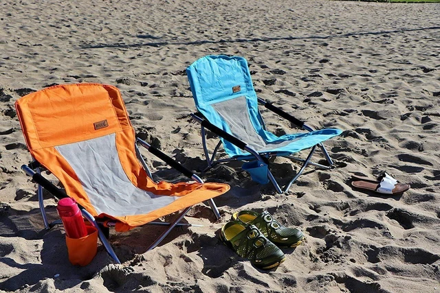 Alt view image 7 of 7 - Nice C Beach Chair, Beach Chairs for Adults, Chaise de Plage, Low Reclining Festival Chair, with Cup Holder & Carry Bag Compact & Heavy Duty Outdoor, BBQ, Travel (2 Pack of Blue)