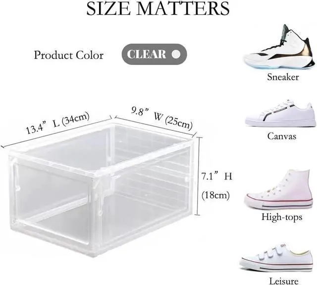 Alt view image 2 of 6 - Yagizaai Bayou Shoe Storage Box, 6PCS Shoe Box Clear Plastic Stackable, Drop Front Shoe Box with Clear Door, Shoe Organizer and Shoe Containers for Sneaker Display, Fit up to US Size 12