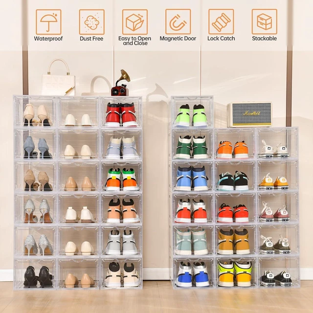 Alt view image 3 of 7 - Clemate Upgraded X-Large Shoe Storage Box,8 Pack,Shoe Box Clear Plastic Stackable,Drop Front Shoe Box with Clear Door,Shoe Organizer and Shoe Containers For Sneaker Display,Fit up to US Size13