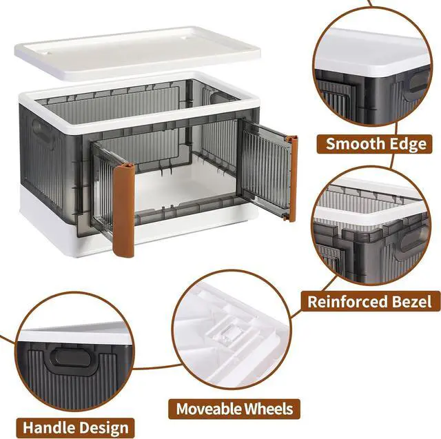Alt view image 2 of 6 - HAIXIN Closet Organizers and Storage - Trunk Car Organizer with Lids and Doors, Dorm Room Essentials, 8.4 Gal Collapsible Stackable Storage Bins, Plastic, 3 Pack