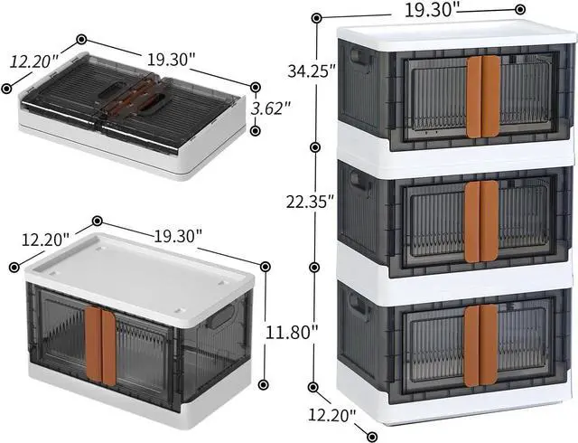 Alt view image 4 of 6 - HAIXIN Closet Organizers and Storage - Trunk Car Organizer with Lids and Doors, Dorm Room Essentials, 8.4 Gal Collapsible Stackable Storage Bins, Plastic, 3 Pack
