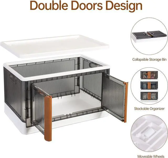 Alt view image 2 of 6 - Storage Bins with Lids - Collapsible Storage Bins, Clear Black Wardrobe Closet Organizer, 19 Gal Stackable Box, Foldable Plastic Storage Container with Door, Crate for Book Storage (3 Pack)