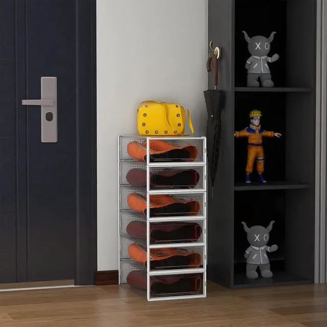 Alt view image 2 of 7 - PARANTA 6-Piece Boot Shoe Storage Box, Stackable Clear Plastic Shoe Organizer, with Clear Door For Storing Women Shoes 20.5" x 12.5" x 5.5"