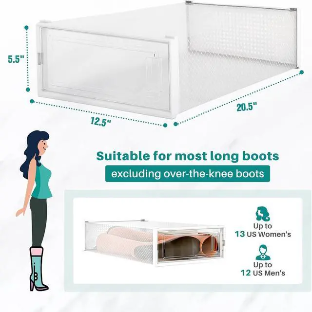 Alt view image 4 of 7 - PARANTA 6-Piece Boot Shoe Storage Box, Stackable Clear Plastic Shoe Organizer, with Clear Door For Storing Women Shoes 20.5" x 12.5" x 5.5"