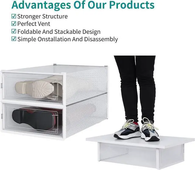 Alt view image 6 of 7 - PARANTA 6-Piece Boot Shoe Storage Box, Stackable Clear Plastic Shoe Organizer, with Clear Door For Storing Women Shoes 20.5" x 12.5" x 5.5"