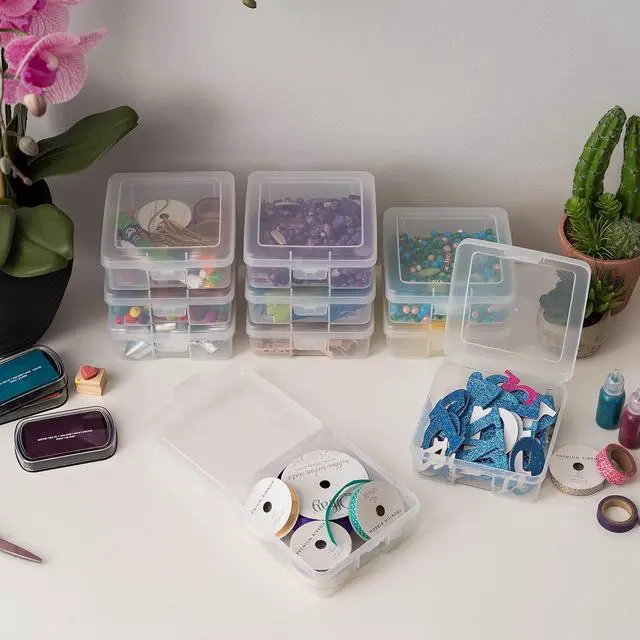 Alt view image 6 of 7 - IRIS USA Small Plastic Hobby Art Craft Supply Organizer Storage Box with Snap-Tight Closure Latch, 10 Pack, Art Satchel Storage Case for Ribbons, Beads, Sticker, Yarn, and Ornaments, Stackable, Clear