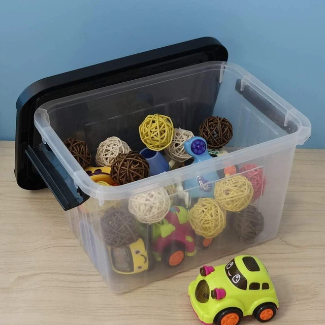 Alt view image 6 of 7 - Rinboat 6 L Plastic Clear Storage Bin Box with Black Lid and Black Handles, Pack of 6