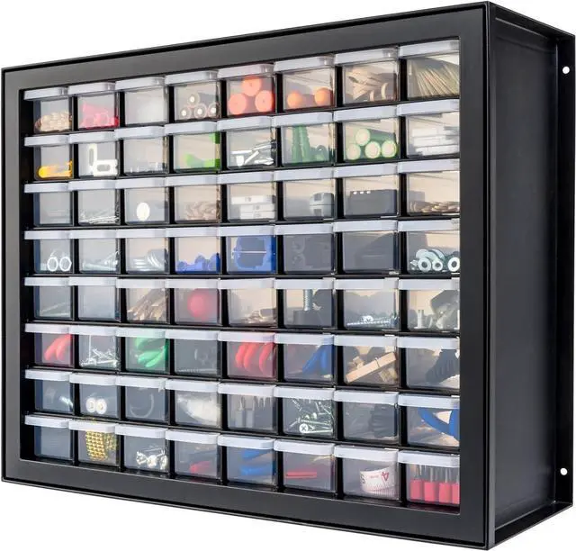 Main image of IRIS USA Screw Organizer, Hardware Storage Organizer, 64 Drawer Parts Cabinet, Plastic Drawer Storage for Hardware Crafts, Small Parts, Nuts and Bolts, Tool Storage, Scrapbook Art Hobby - Black
