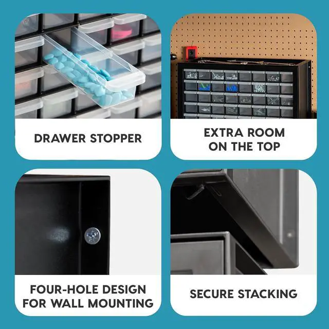 Alt view image 4 of 6 - IRIS USA Screw Organizer, Hardware Storage Organizer, 64 Drawer Parts Cabinet, Plastic Drawer Storage for Hardware Crafts, Small Parts, Nuts and Bolts, Tool Storage, Scrapbook Art Hobby - Black