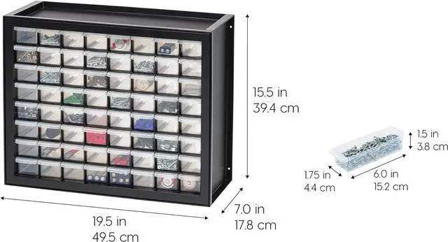 Alt view image 5 of 6 - IRIS USA Screw Organizer, Hardware Storage Organizer, 64 Drawer Parts Cabinet, Plastic Drawer Storage for Hardware Crafts, Small Parts, Nuts and Bolts, Tool Storage, Scrapbook Art Hobby - Black