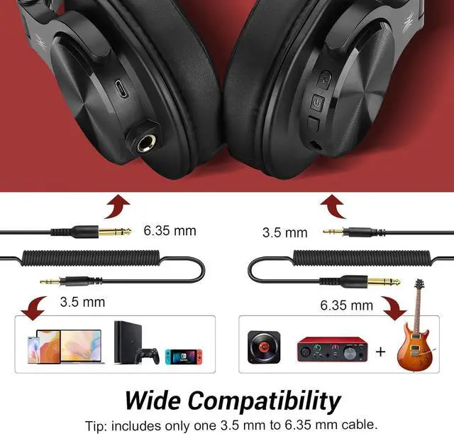 Alt view image 6 of 7 - OneOdio A70 Bluetooth Over Ear Headphones, DJ Headphones, Wired Wireless Recording Headsets, Shareport, Stereo Jack for Guitar Amp Computer PC Tablet