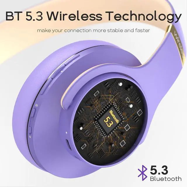 Alt view image 5 of 7 - DOQAUS Bluetooth Headphones Over Ear, 90 Hours Playtime Wireless Headphones with 3 EQ Modes, Noise Isolating HiFi Stereo Headphones with Deep Bass, Mic, Soft Earpads for Cellphone/PC (Purple)
