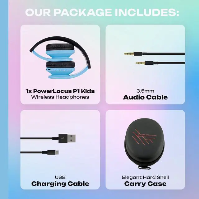 Alt view image 7 of 7 - PowerLocus Bluetooth Headphones for Kids, Wireless Foldable Headphones Over Ear, Headphone with Microphone, 85DB Volume Limit, Wireless and Wired Headset with Micro SD, FM for Cellphones, Tablets, PC