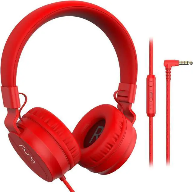 Main image of Puro Sound Labs PuroBasic Volume Limiting Wired Headphones for Kids, Foldable & Adjustable Headband w/Microphone, Compatible with Smartphones, Tablets and PCs (Red)