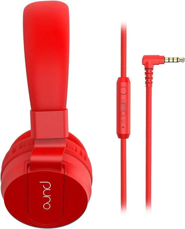 Alt view image 2 of 4 - Puro Sound Labs PuroBasic Volume Limiting Wired Headphones for Kids, Foldable & Adjustable Headband w/Microphone, Compatible with Smartphones, Tablets and PCs (Red)