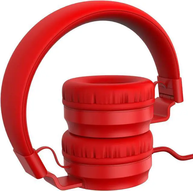 Alt view image 4 of 4 - Puro Sound Labs PuroBasic Volume Limiting Wired Headphones for Kids, Foldable & Adjustable Headband w/Microphone, Compatible with Smartphones, Tablets and PCs (Red)