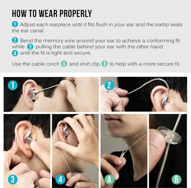 Alt view image 5 of 7 - M6 PRO In Ear Monitor Headphones for Musicians 2nd Gen Model With Upgraded Sound Memory Wire Earhooks & Replaceable Cables Noise Isolating Professional Earbuds 2 Cords Included (Black)