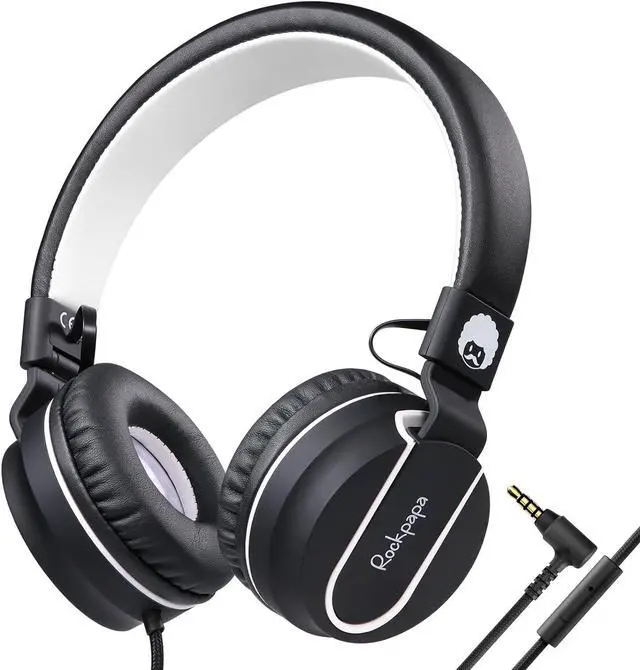 Main image of Rockpapa Kids Headphones, 952 Childrens Headphones, Wired Headphones with Microphone, Foldable, Stereo Sound, 3.5mm Jack On-Ear Headphones for School/Travel/Phone/Kindle/PC/MP3 (Black)