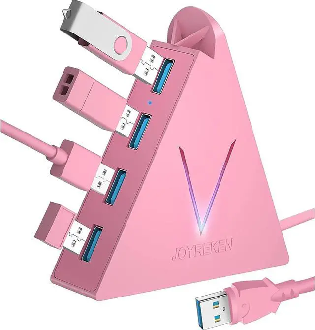 Main image of 4-Port USB 3.0 Hub FlyingVHUB Vertical Data USB Hub with 2 ft Extended Cable for Mac PC Xbox One PS4 PS5 iMac Surface Pro XPS Laptop Desktop Flash Drive Mobile HDD(Pink)