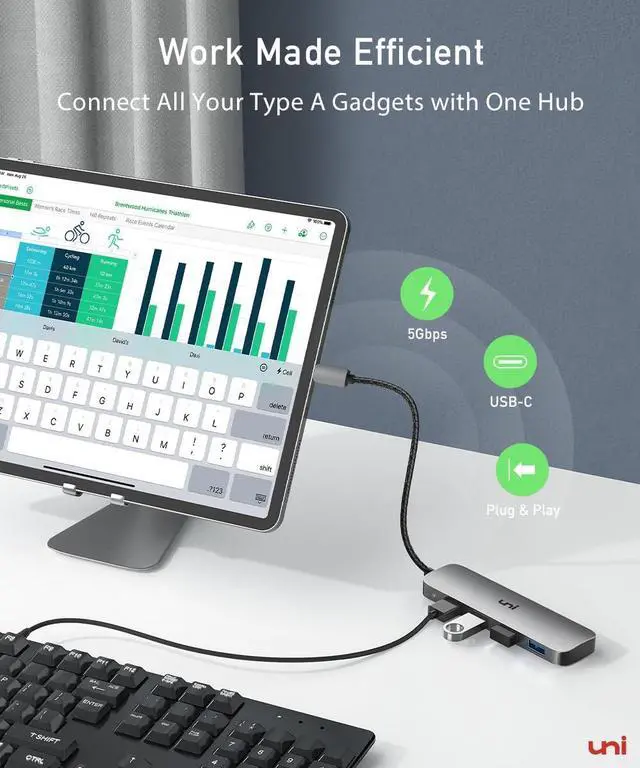 Alt view image 3 of 7 - USB C to USB Hub Multiport Adapter Aluminum 4 Ports USB C Splitter for Laptop Slim Thunderbolt 3/4 Data USB Hub Compatible for MacBook Pro/Air iPad Pro  Chromebook | Keyboard Mouse HDD