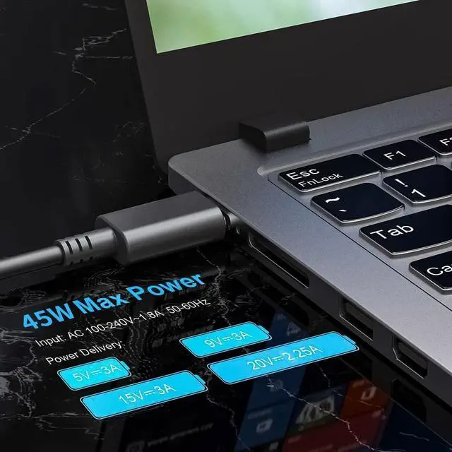 Alt view image 2 of 7 - 45W USB C Laptop Charger Fit for Acer Chromebook A18-045N1A A16-045n1A N17Q9 N17Q8 N18Q12 N18Q5 N18Q6 N16Q10 N17Q5 N18Q3 N19Q3 Spin 311 315 11 13 R13 15 CP315 CB315 Type C Laptop Charger