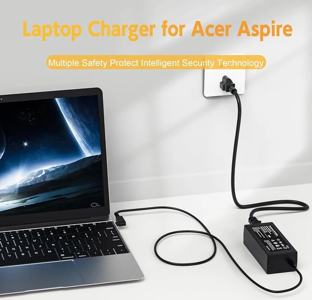 Alt view image 4 of 7 - 65W AC Adapter Laptop Charger Replacement Acer Chromebook 11 13 14 15 R11 R13 CB3 CB5 C740 C720 C738T C731 C738T N15q8 N15Q9 A13-045N2A A11-065N1A Spin 1 3 5 Swift 3 N16P1 CB3-131 Power Supply Cord
