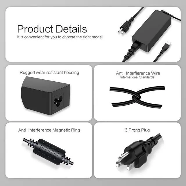 Alt view image 4 of 6 - Universal Chromebook Charger, 65W 45W USB C Laptop Charger for HP Chromebook Charger, Replacement for Dell, Google Chromebook Charger, Lenovo Thinkpad/Yoga, Acer, Samsung Series Type-C Power Cord