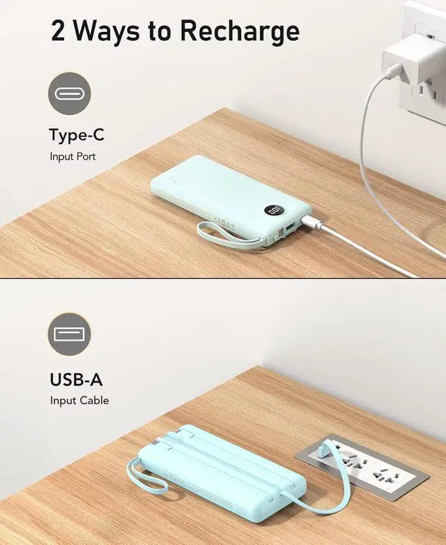 Alt view image 5 of 7 - VEEKTOMX Portable Charger with Built-in Cables, Slim 10000mAh Power Bank for iPhone, USB C Battery Bank Fast Charging, Travel Essential Battery Pack Power Bank for iPhone 15/14, Samsung, Android, etc