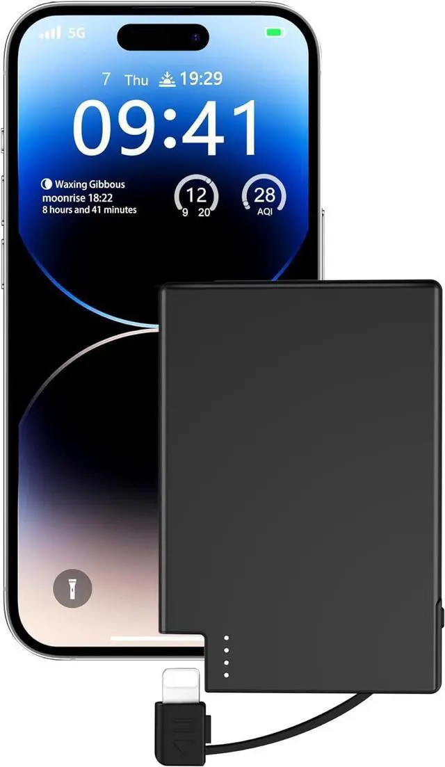 Alt view image 3 of 6 - TNTOR Portable Phone Charger with Built in Lightning Cable, Credit Card Size Extra Slim Power Bank for Pocket Wallet Compatible with iPhone 14/13/12/11/X/8 Series (Not for iPhone 15 16 Series)